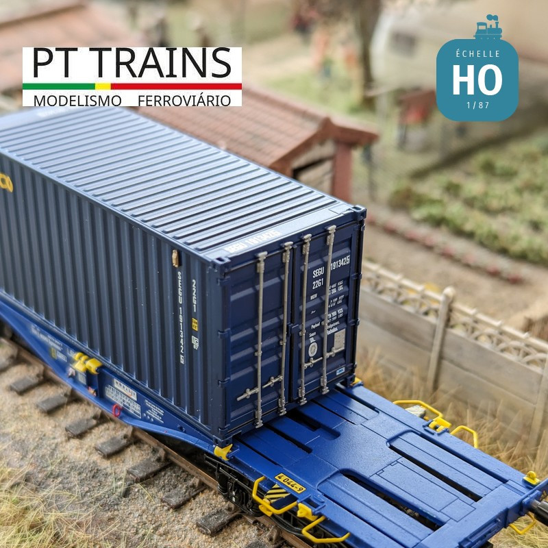 Wagon multimodal Sgmmnss 40' MODALIS n°044-9 + SEACO 20' DV SEGU Ep VI HO PT TRAINS PT100261 - Maketis