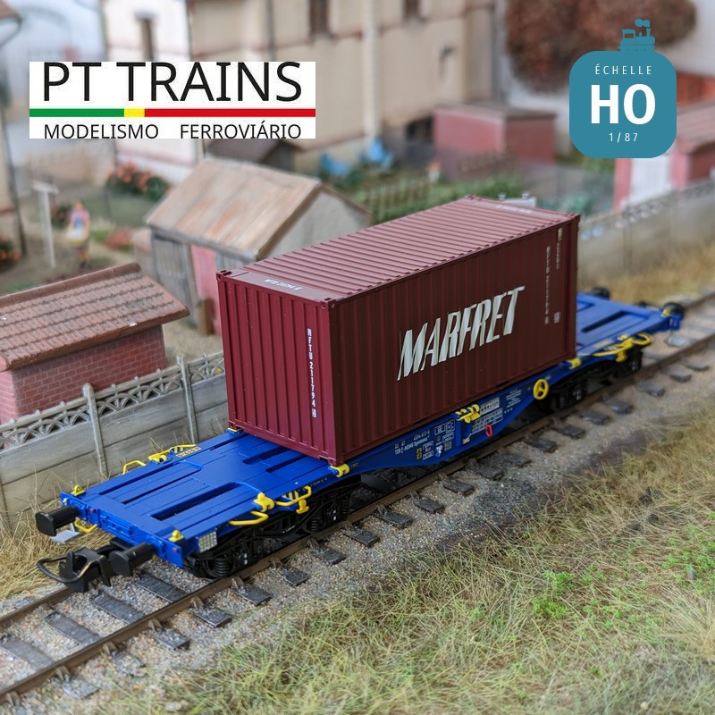 Wagon multimodal Sgmmnss 40' MODALIS n°017-5 + MARFRET 20' DV MFTU Ep VI HO PT TRAINS PT100263 - Maketis