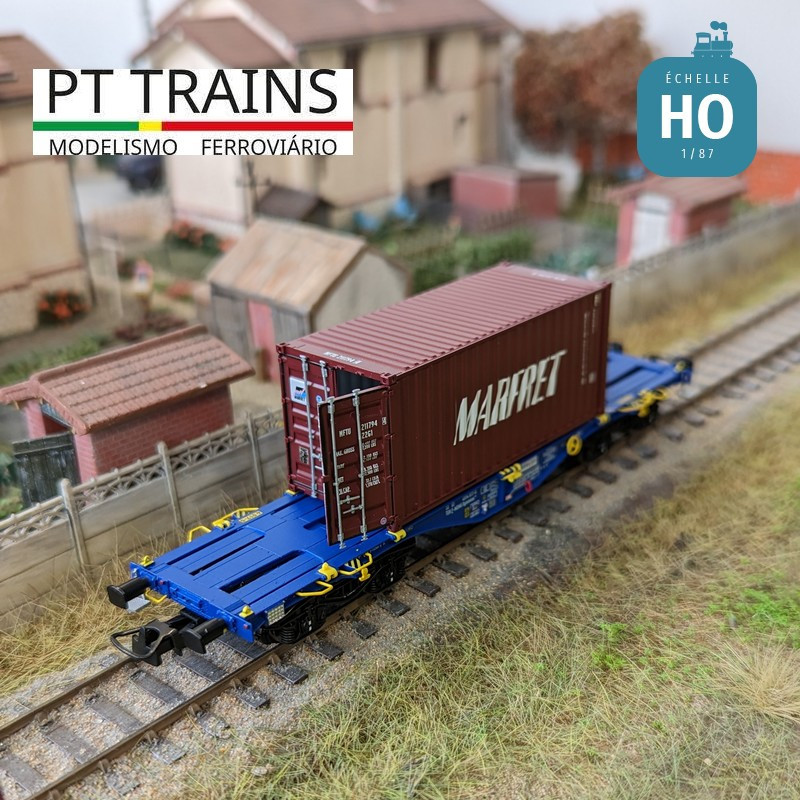 Wagon multimodal Sgmmnss 40' MODALIS n°017-5 + MARFRET 20' DV MFTU Ep VI HO PT TRAINS PT100263 - Maketis