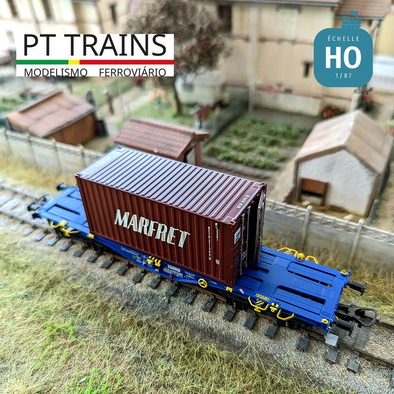 Wagon multimodal Sgmmnss 40' MODALIS n°017-5 + MARFRET 20' DV MFTU Ep VI HO PT TRAINS PT100263 - Maketis