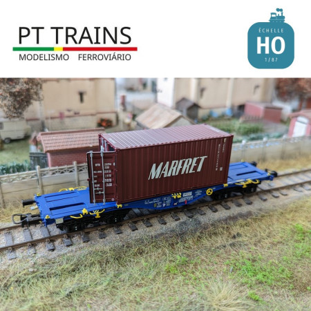 Wagon multimodal Sgmmnss 40' MODALIS n°017-5 + MARFRET 20' DV MFTU Ep VI HO PT TRAINS PT100263 - Maketis