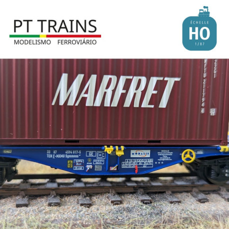 Wagon multimodal Sgmmnss 40' MODALIS n°017-5 + MARFRET 20' DV MFTU Ep VI HO PT TRAINS PT100263 - Maketis