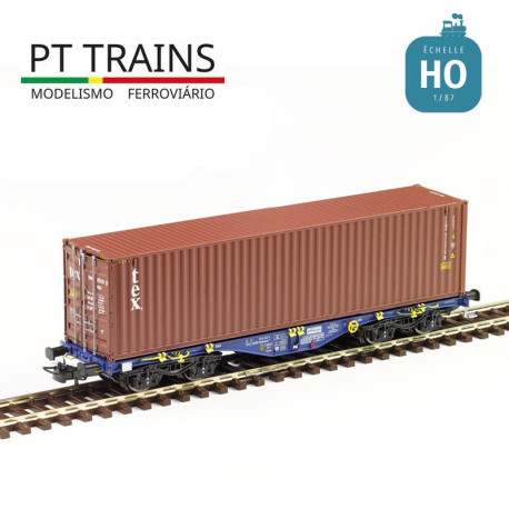 Wagon multimodal Sgmmnss 40' MODALIS n°053-0 + TEX 40' HC TEMU Ep VI HO PT TRAINS PT100260 - Maketis