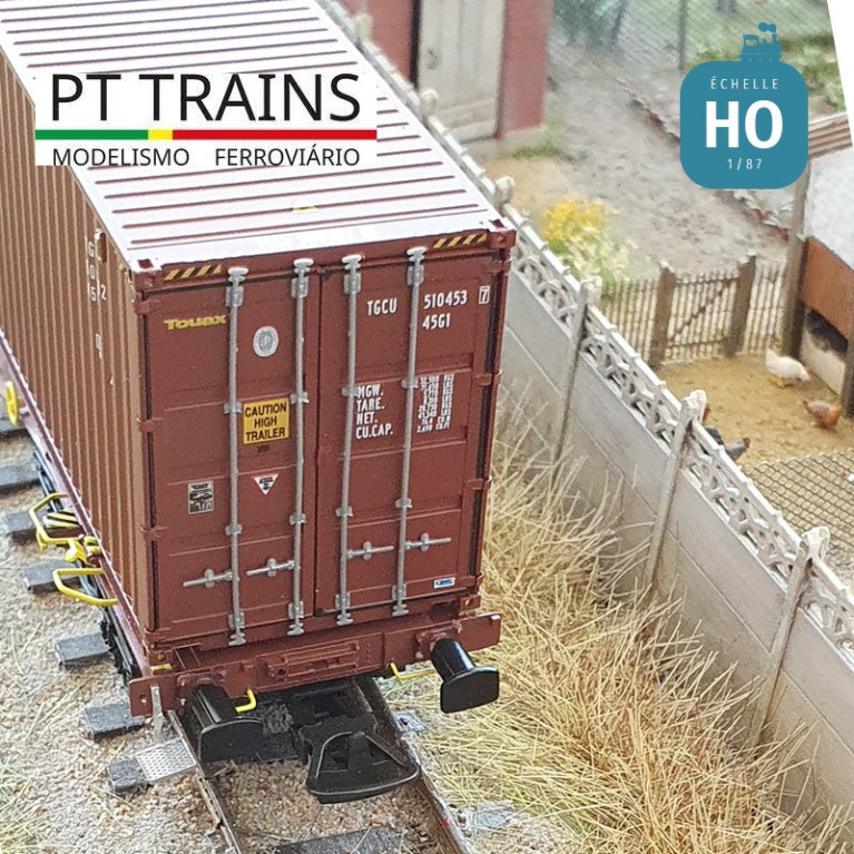 Wagon multimodal Sgmmnss 40' TOUAX n°009-1 + container 40' HC Ep VI HO PT TRAINS PT100200 - Maketis