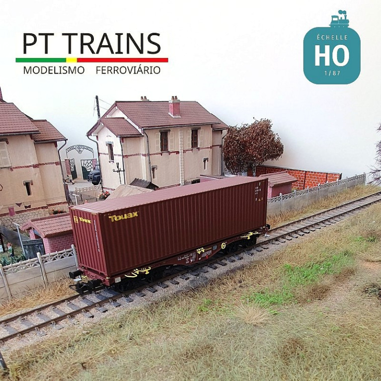 Wagon multimodal Sgmmnss 40' TOUAX n°009-1 + container 40' HC Ep VI HO PT TRAINS PT100200 - Maketis