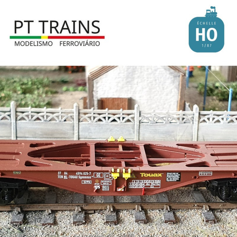Wagon multimodal Sgmmnss 40' TOUAX n°025-7 Ep VI HO PT TRAINS PT100204 - Maketis Wagon multimodal Sgmmnss 40' TOUAX n°025-7 Ep VI HO PT TRAINS PT100204 - Maketis