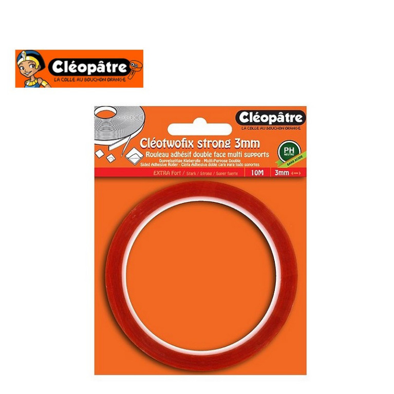 CLÉOTWOFIX Doppelseitige Kleberolle extra stark (3mm x 10 m) Cléopâtre - Maketis