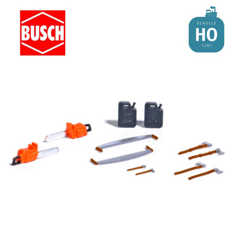 Assortiment de scies et tronçonneuses HO Busch 7790 - Maketis