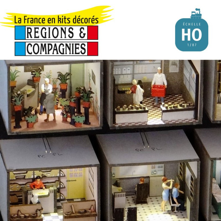 8 petites boutiques aménagées/éclairées HO Régions et Compagnies AME014 - Maketis