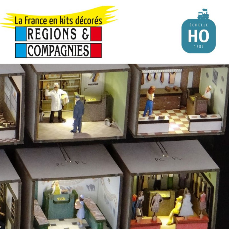 8 petites boutiques aménagées/éclairées HO Régions et Compagnies AME014 - Maketis