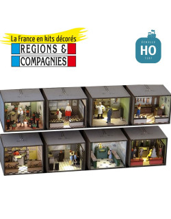 8 kleine ausgebaute/beleuchtete Läden HO Régions et Compagnies AME014