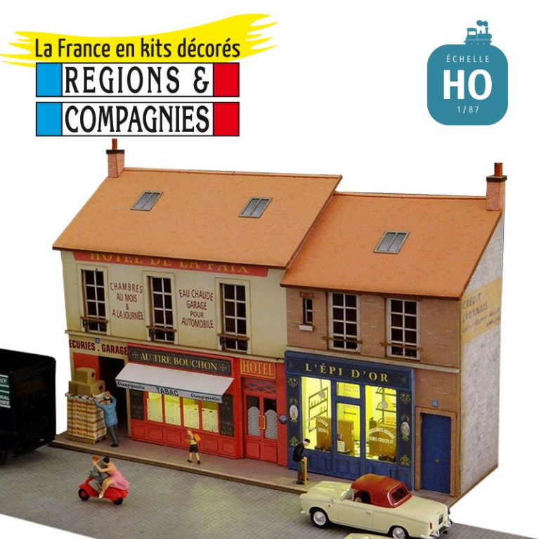 Façade vitrines café + boulangerie HO Régions et Compagnies FAC012 - Maketis
