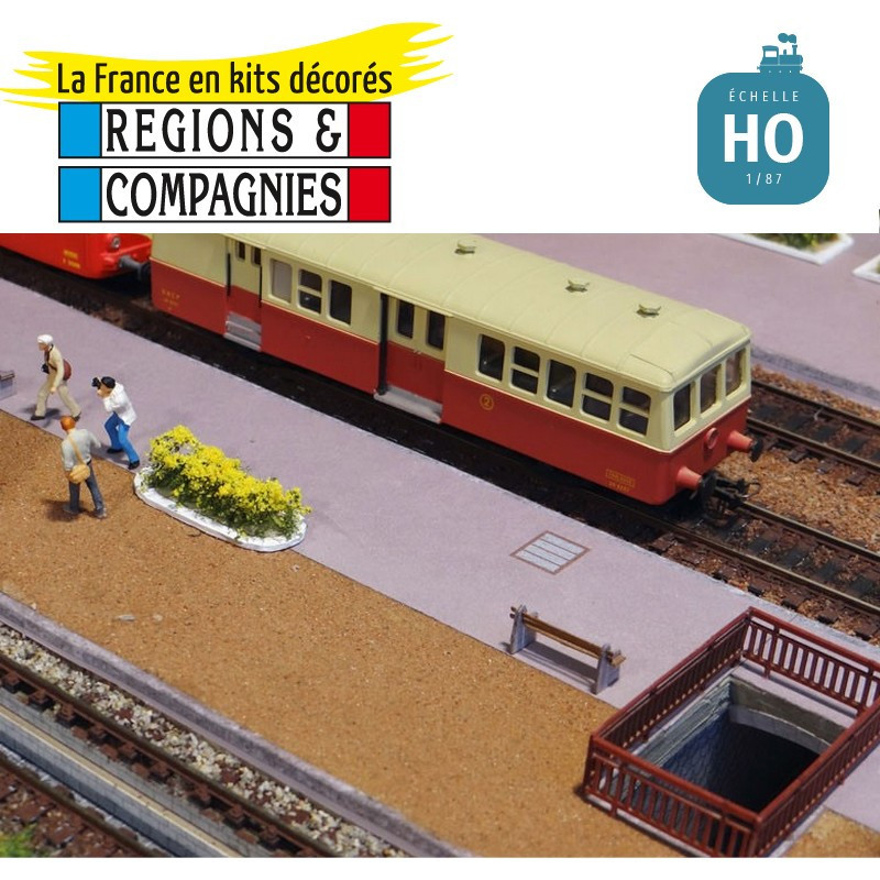 Quai ferroviaire bitume rose + 3 bancs HO Régions et Compagnies GAR008 - Maketis