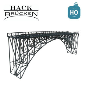 Pont métallique inférieur treillis avec arche 60 cm 2 voies gris HO Hack Brücken H60-2 - Maketis