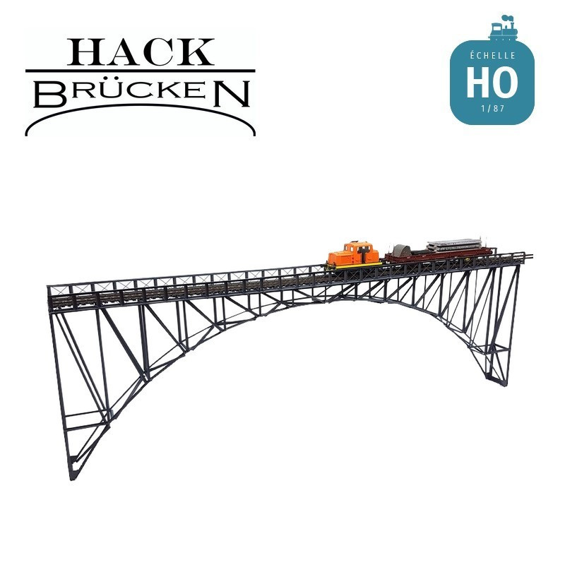 Pont métallique inférieur treillis avec arche 60 cm gris HO Hack Brücken H60 - Maketis