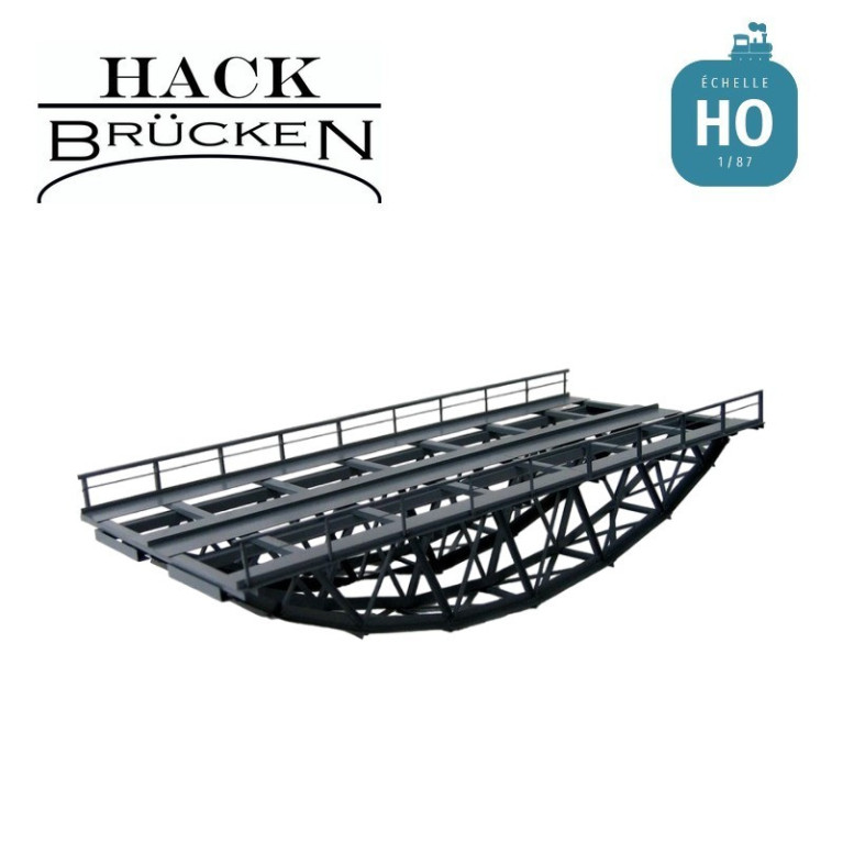 Pont métallique inférieur treillis en arc 29,5cm 2 voies gris HO Hack Brücken B28-2 - Maketis