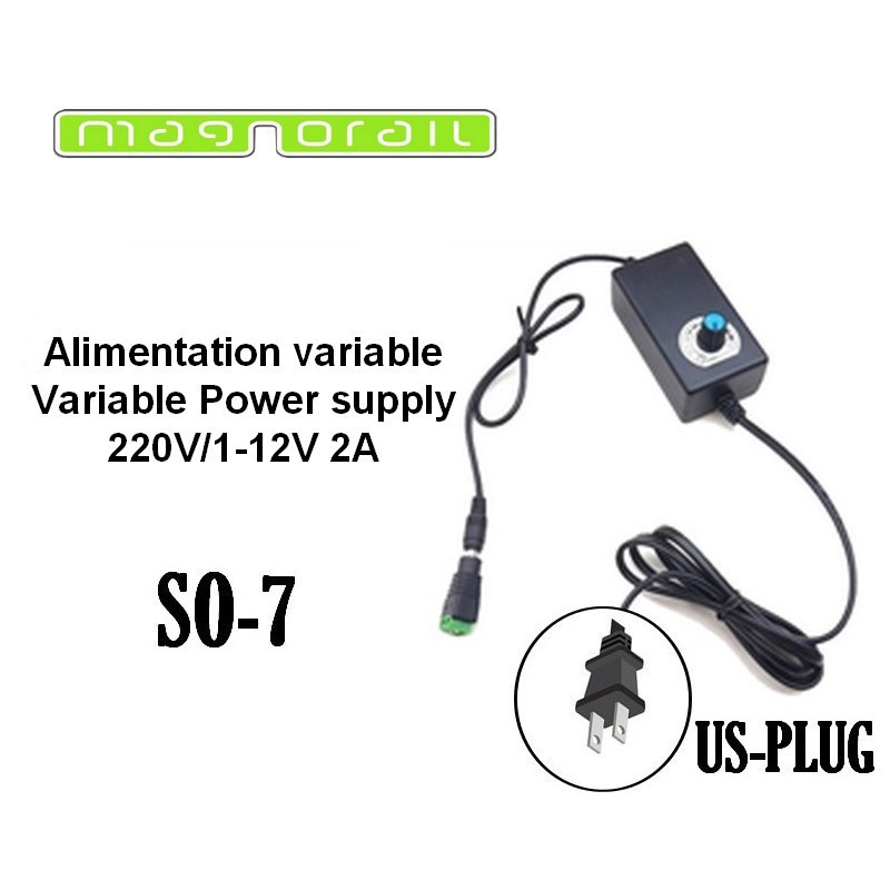 Alimentation variable 110-220V / 1-12V CC 2A avec prise US SO-7 - Maketis