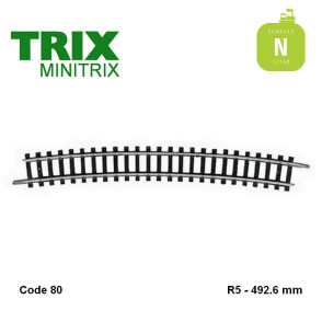 Gebogene Schiene R5 492.6mm Code 80 N Minitrix 14918 - Maketis