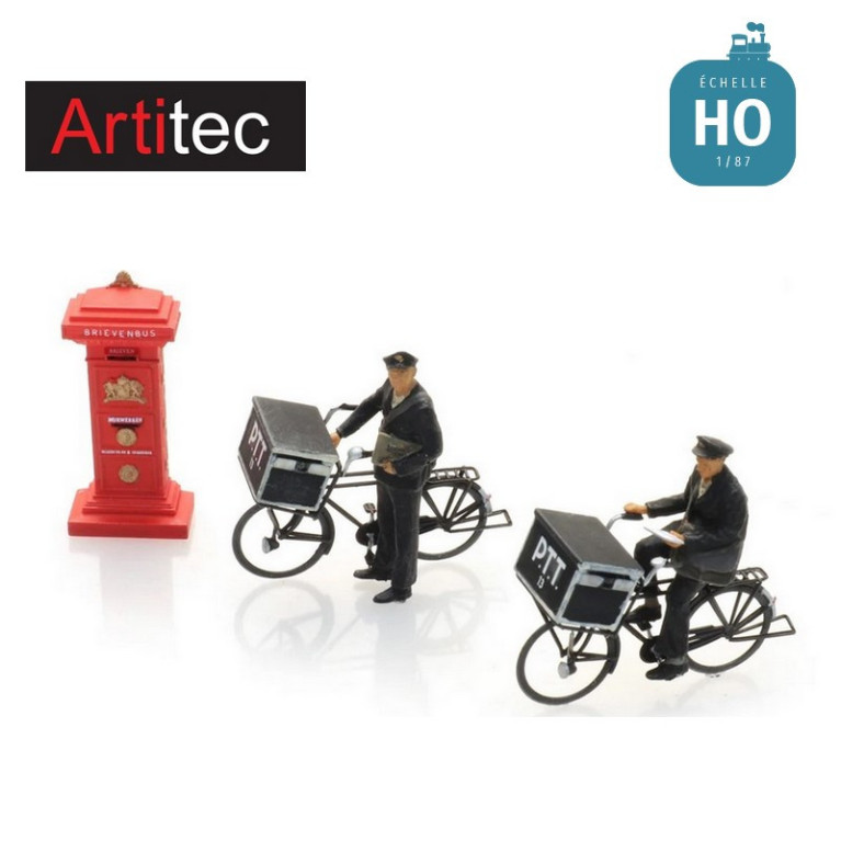 Facteurs à vélo et boite à lettres 2pcs HO Artitec 5870052 - Maketis