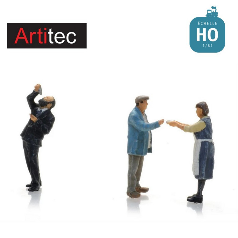 Figurines pour poissonnerie ambulante 3pcs HO Artitec 5870019 - Maketis Figurines pour poissonnerie ambulante 3pcs HO Artitec 5870019 - Maketis
