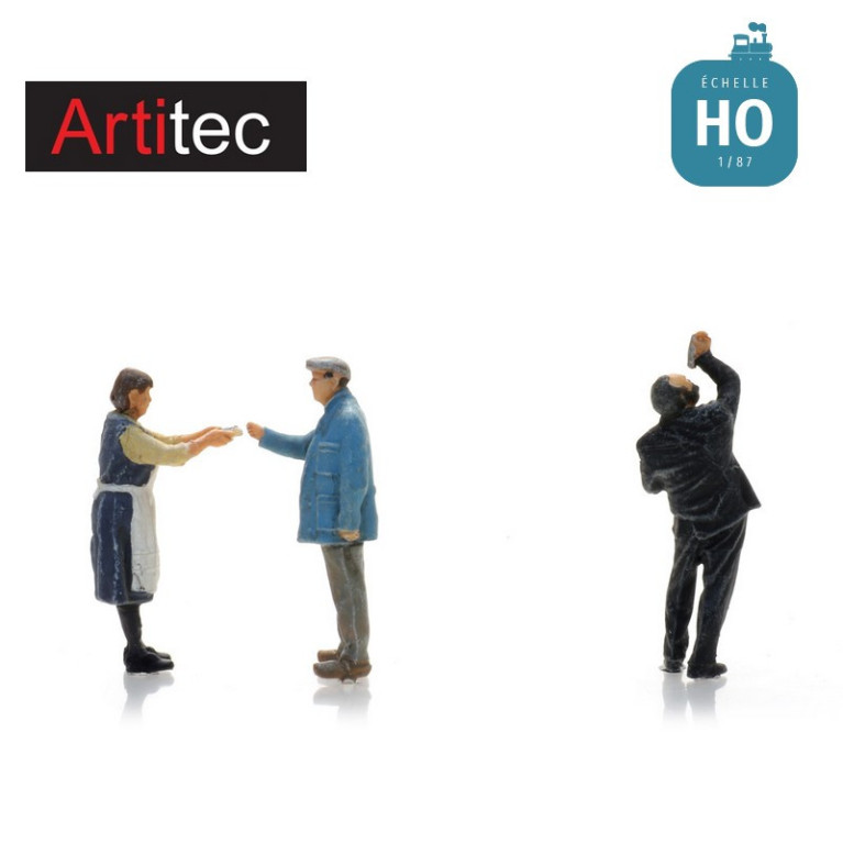 Figurines pour poissonnerie ambulante 3pcs HO Artitec 5870019 - Maketis Figurines pour poissonnerie ambulante 3pcs HO Artitec 5870019 - Maketis