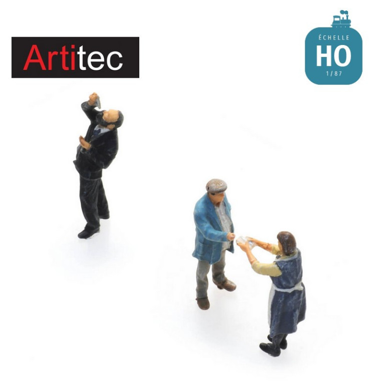 Figurines pour poissonnerie ambulante 3pcs HO Artitec 5870019 - Maketis Figurines pour poissonnerie ambulante 3pcs HO Artitec 5870019 - Maketis