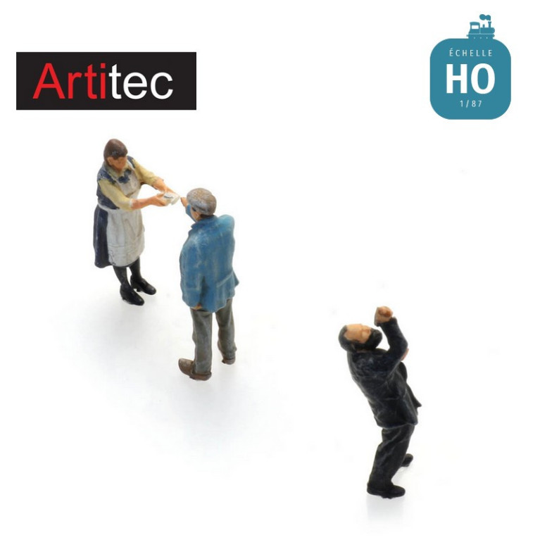 Figurines pour poissonnerie ambulante 3pcs HO Artitec 5870019 - Maketis Figurines pour poissonnerie ambulante 3pcs HO Artitec 5870019 - Maketis