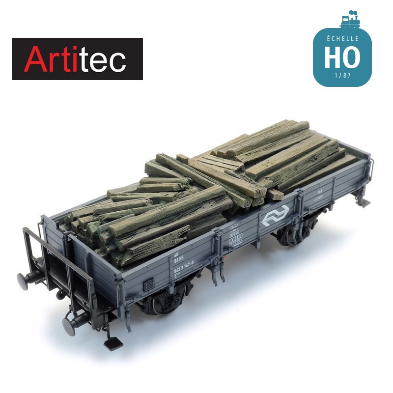 Chargement de vieilles traverses pour wagon plat HO Artitec 28.125 - Maketis