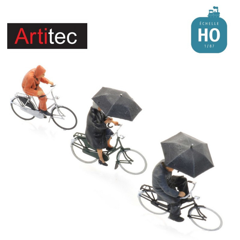 Cyclistes sous la pluie HO Artitec 5870016 - Maketis