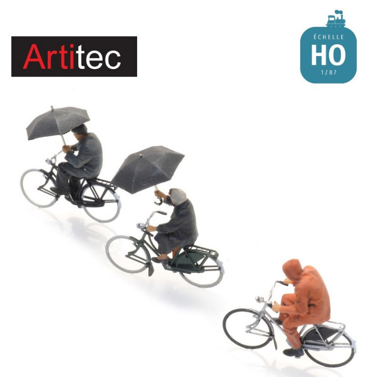 Cyclistes sous la pluie HO Artitec 5870016 - Maketis