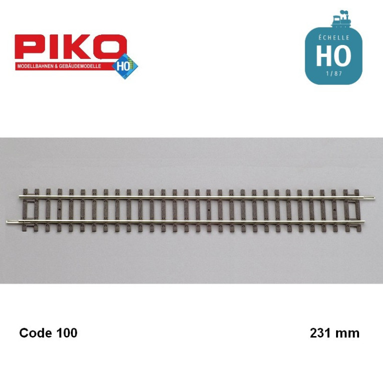 Coupon voie droite 231 mm code 100 HO Piko 55201 - Maketis