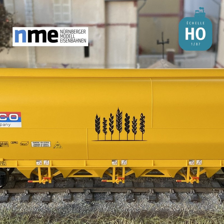 Wagon céréalier Tagnpps 101m³ NACCO jaune EP VI HO NME 511614 - Maketis