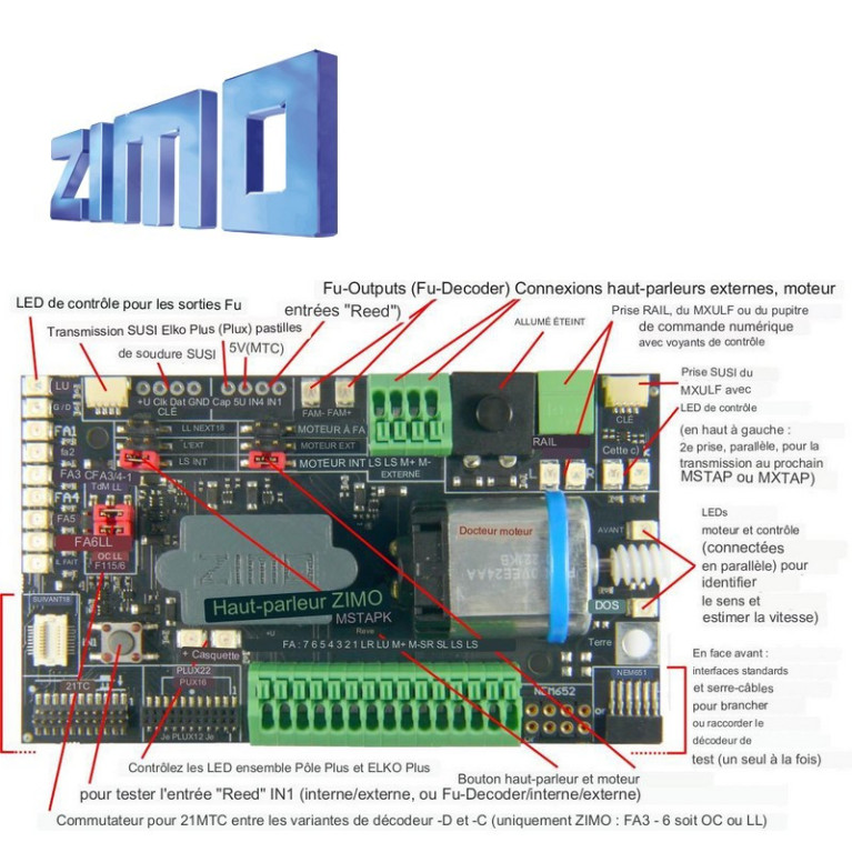 Test and connection board for "small" decoders ZIMO MSTAPK - Maketis