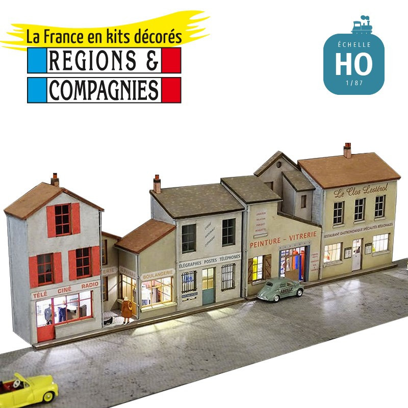 Fond de décor en relief 3 maisons avec Poste HO Régions et Compagnies FONZ03 - Maketis