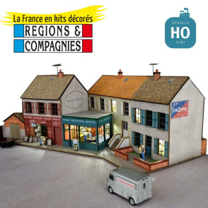 3 Maisons angle de rue 210° (droite/gauche) 2 commerces HO Régions et Compagnies QIF009 - Maketis