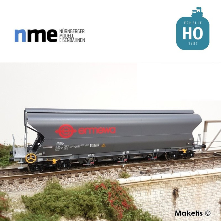 Wagon céréalier Tagnpps 101m³ ERMEWA gris foncé Ep VI HO NME 512633 - Maketis Wagon céréalier Tagnpps 101m³ ERMEWA gris foncé Ep VI HO NME 512633 - Maketis