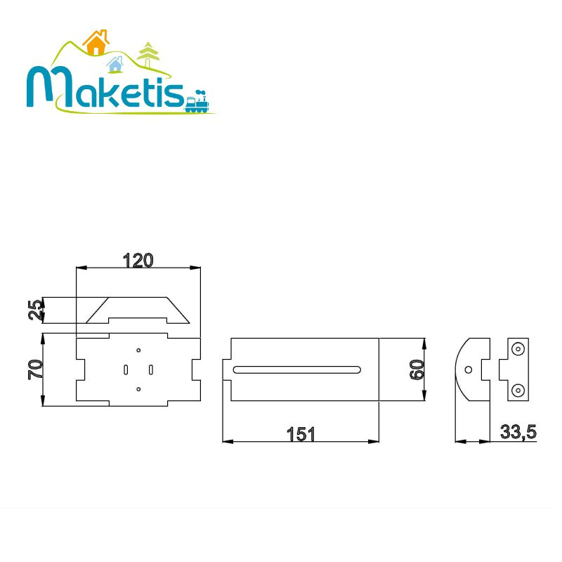 Support moteur d'aiguillage relief positif droit simple voie MOD20500 - Maketis