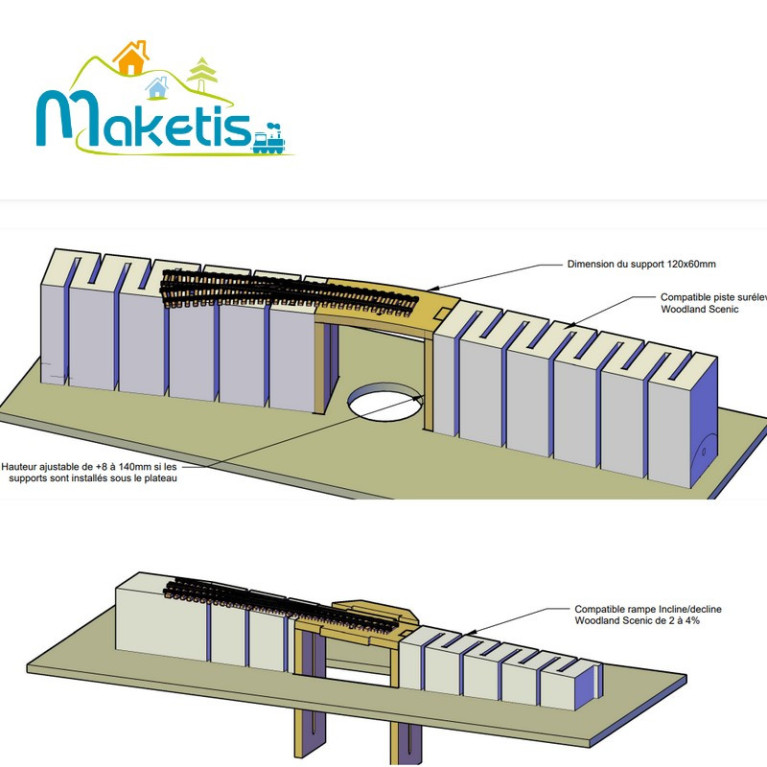 Support for switch motor with positive relief, curve single track, MOD20502 - Maketis