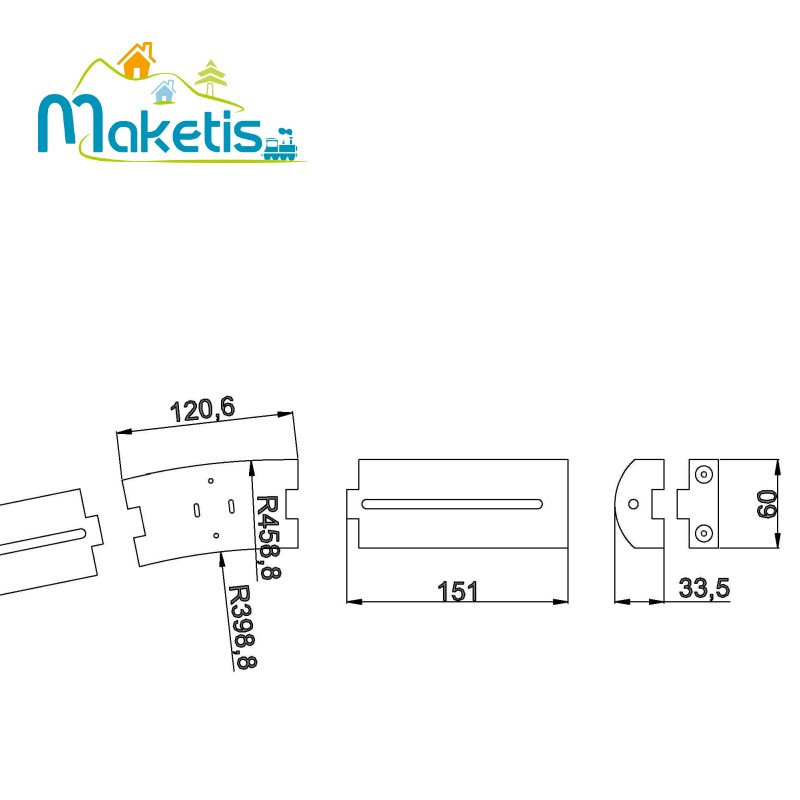 Support for switch motor with positive relief, curve single track, MOD20502 - Maketis