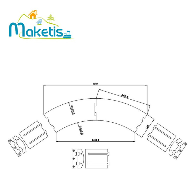 Support for switch motor with positive relief, curve double track, MOD20503 - Maketis