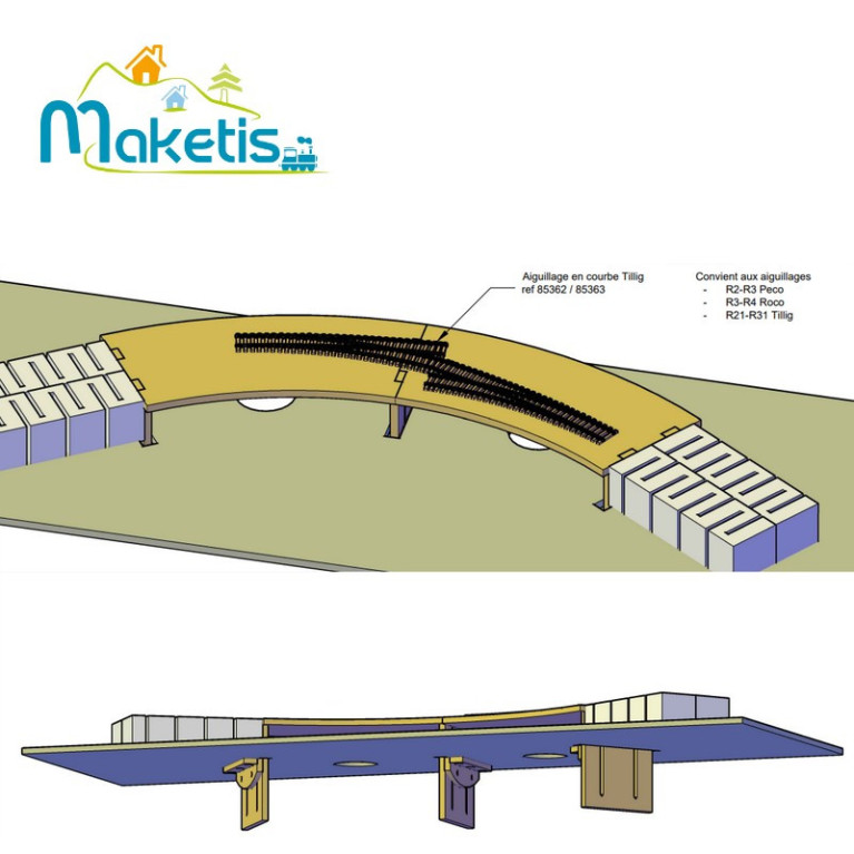 Support for switch motor with positive relief, curve double track, MOD20503 - Maketis