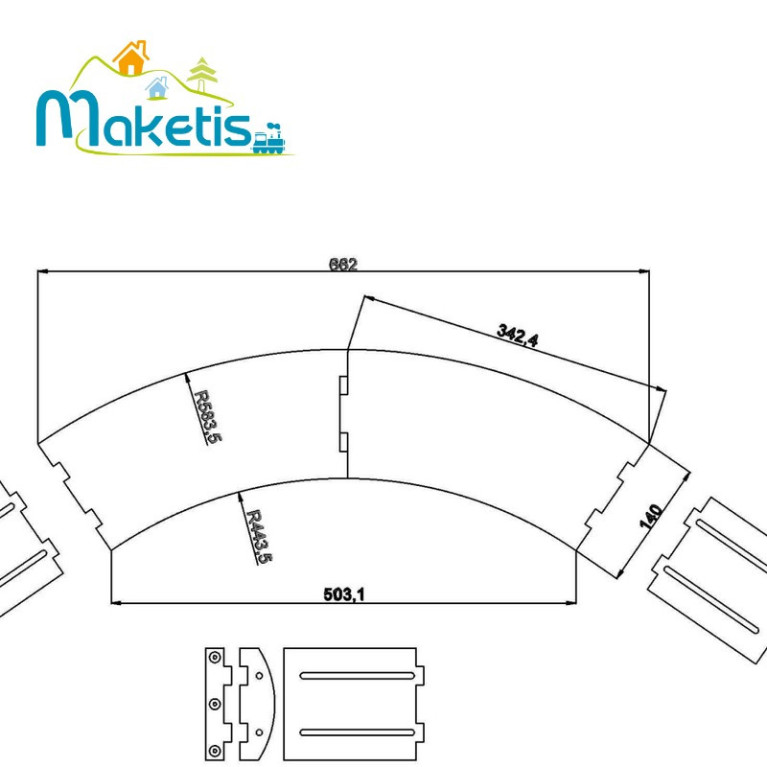 Support for switch motor with positive relief, curve double track, MOD20503 - Maketis