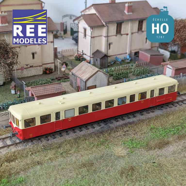 Remorque autorail XR-7354 Lyon-Vaise petite à fanaux Rouge/Crème toit crème SNCF EP III HO REE VB-441-Maketis