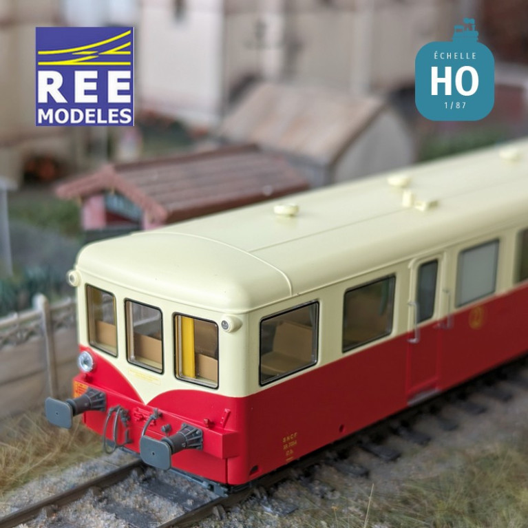 Remorque autorail XR-7354 Lyon-Vaise petite à fanaux Rouge/Crème toit crème SNCF EP III HO REE VB-441-Maketis