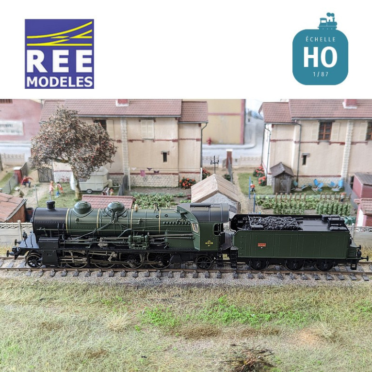 Locomotive à vapeur 141 ex-PLM verte & noire Badan SNCF Ep III Analogique HO REE MB-160 - Maketis