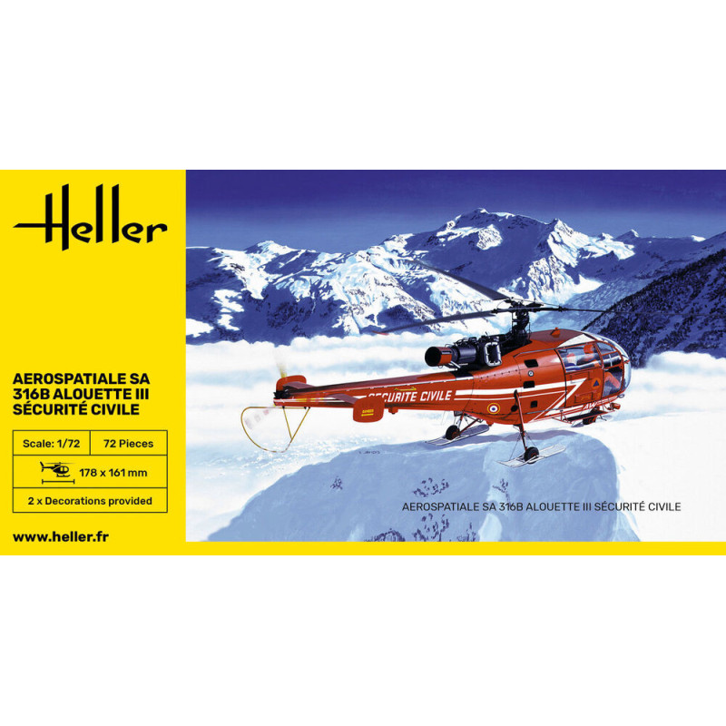 Hélicoptère SA 316B Alouette III Sécurité Civile 1/72 Heller 80289 - Maketis