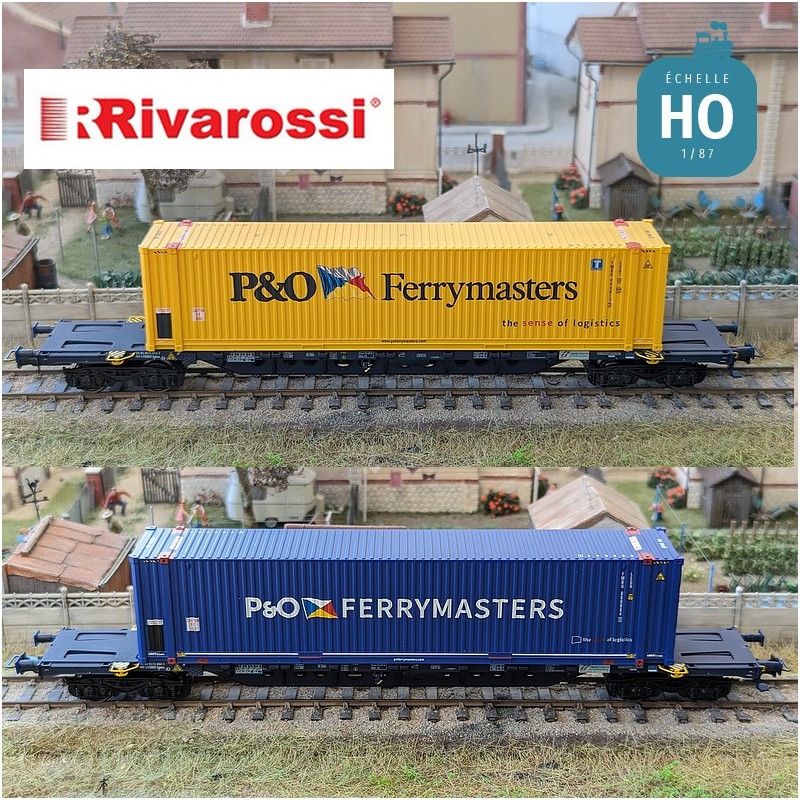 Coffret 2 wagons multimodal Sgnss avec conteneur 45' "P&O Ferrymaster" Mercitalia Intermodal Ep VI HO Rivarossi HR6614 - Maketis