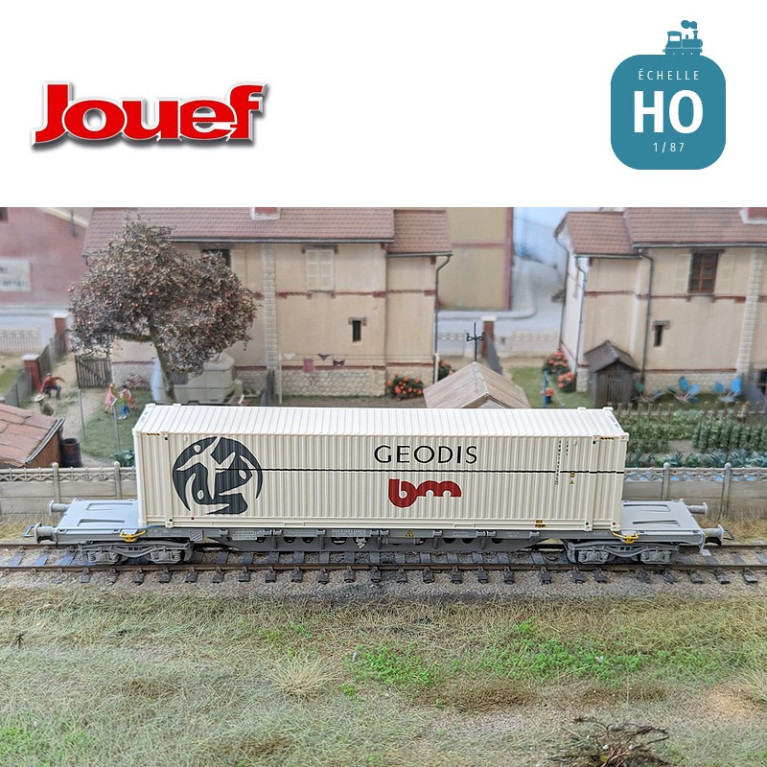 Wagon multimodal Sgnss avec un conteneur 45' "Geodis" SNCF Ep V HO Jouef HJ6263 - Maketis
