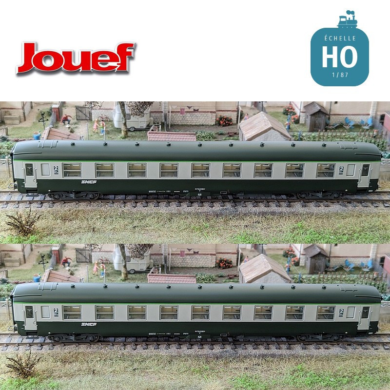 Coffret 2 voitures DEV AO de 2e classe U59 B9 (ex A9) logo "Nouille" SNCF Ep IV-V HO Jouef HJ4182 - Maketis