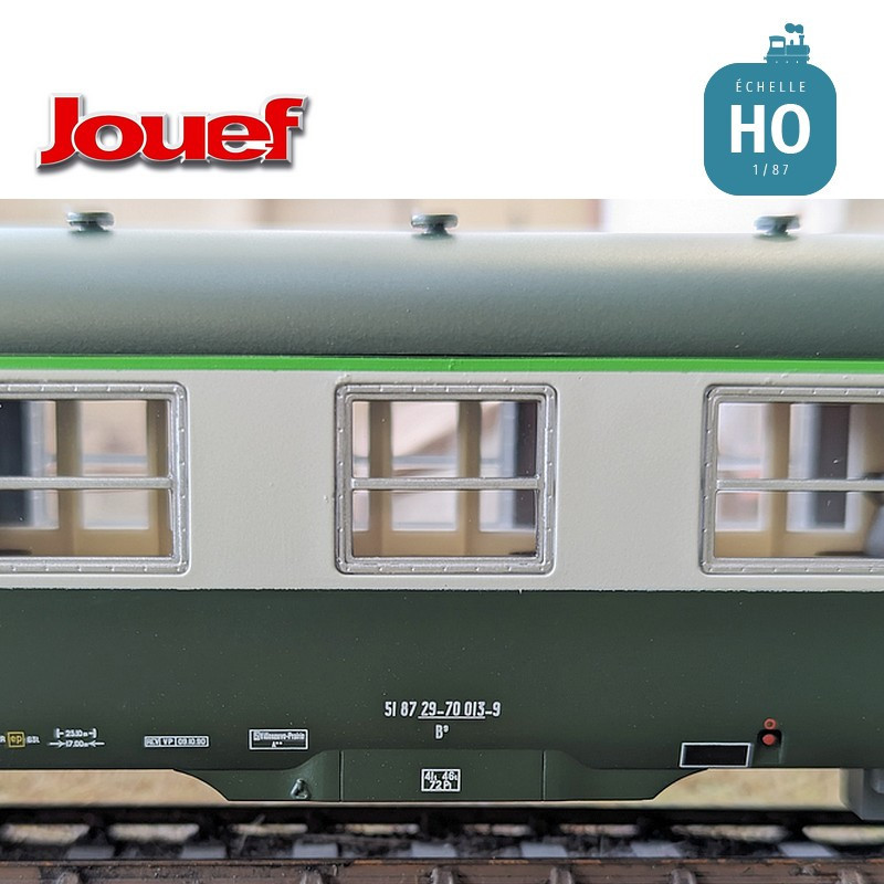 Coffret 2 voitures DEV AO de 2e classe U59 B9 (ex A9) logo "Nouille" SNCF Ep IV-V HO Jouef HJ4182 - Maketis